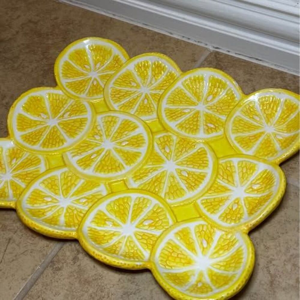 Vintage Department 56 Slice Lemon Citrus Ceramic Serving Platter Tray Yellow